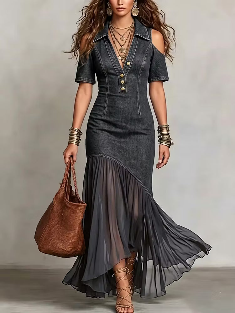 Ximena™ | Vestido de mezclilla manga corta
