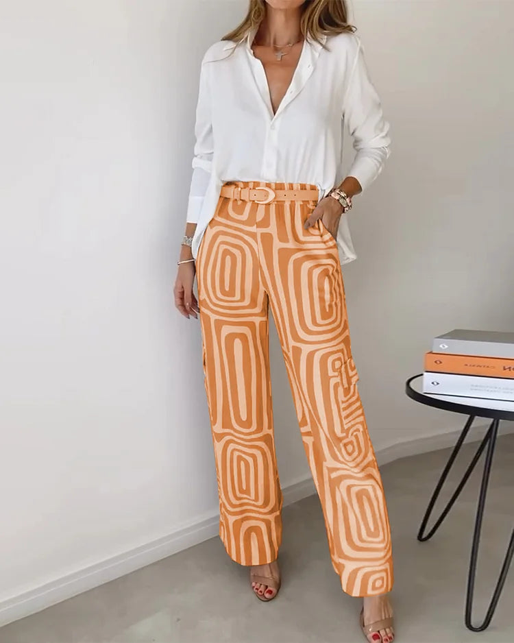 Éloane™ | Conjunto pantalón blusa cinturón