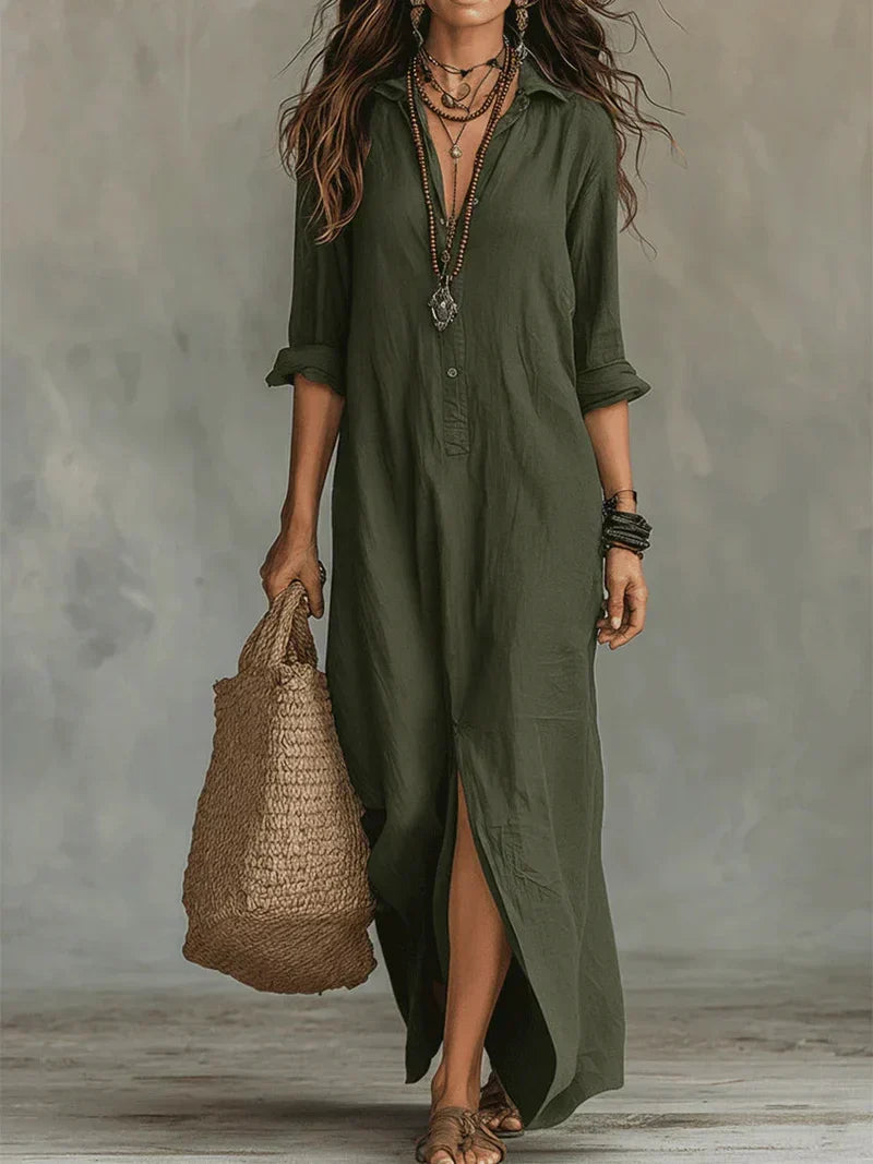 María Uxue™ | Vestido maxi con silueta favorecedora versátil para el día a día
