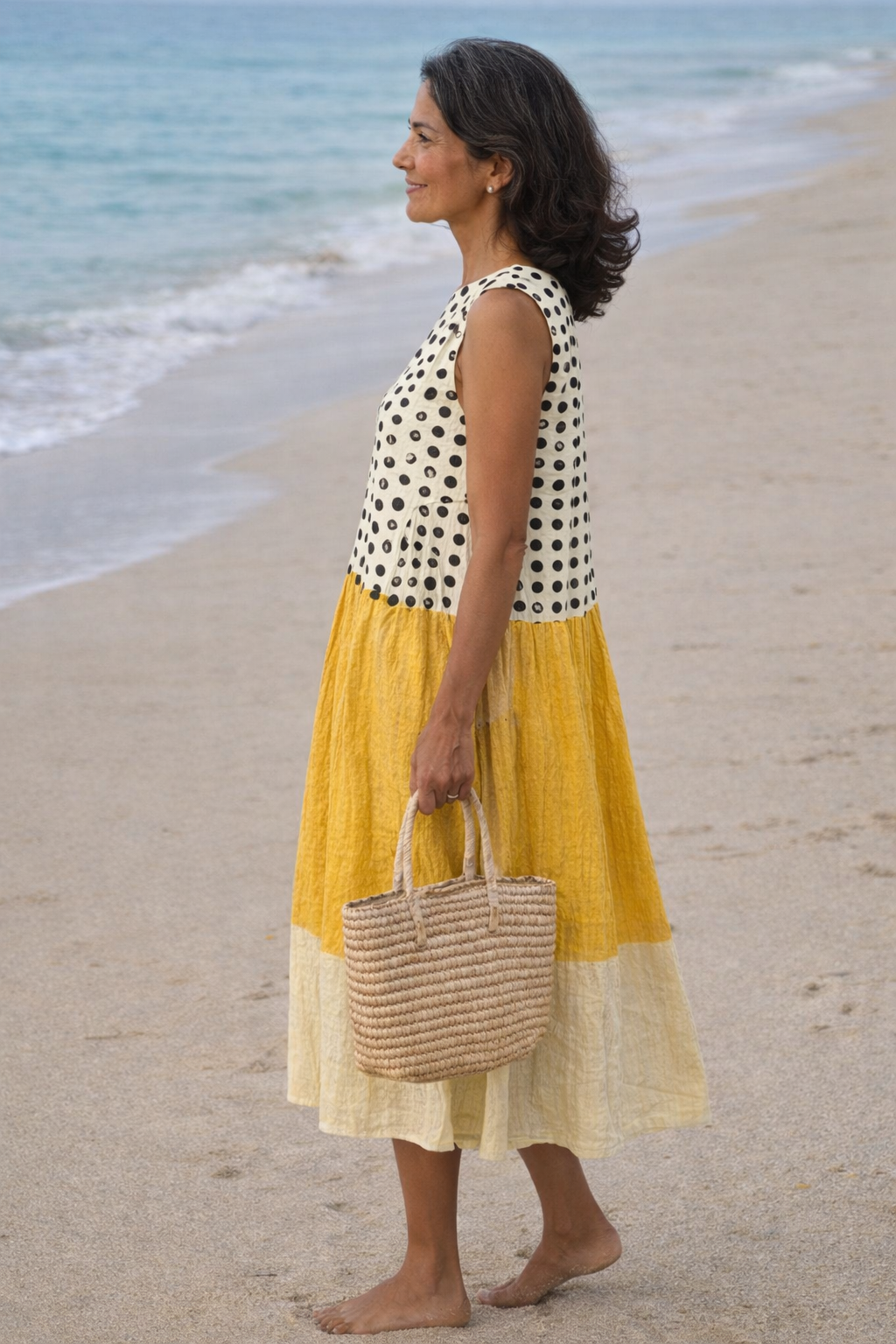 Diane™ | Vestido midi colorblock topos