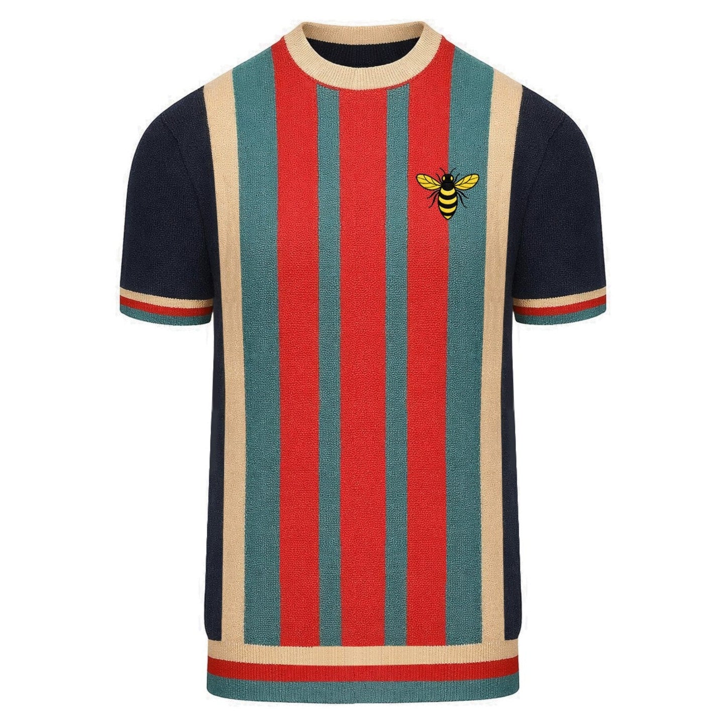 Jean | Louis™ | Polo tricoté vintage rayé multicolore para hombre con broderie d'abeille