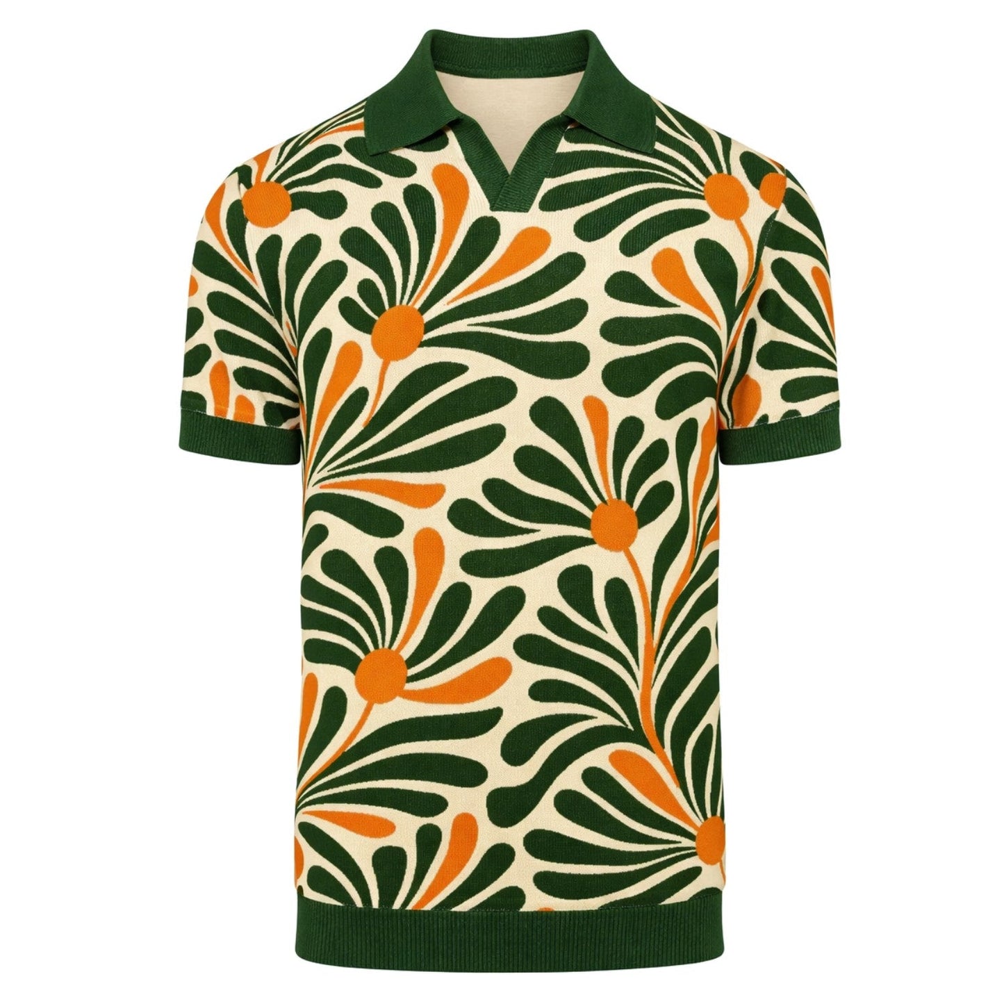 Pascal™ | Polo en jacquard tricoté floral retro blanco cassé para hombre