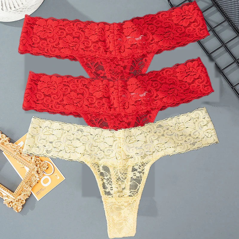 Pauline™ | Pack de 3 tangas en dentelle florale