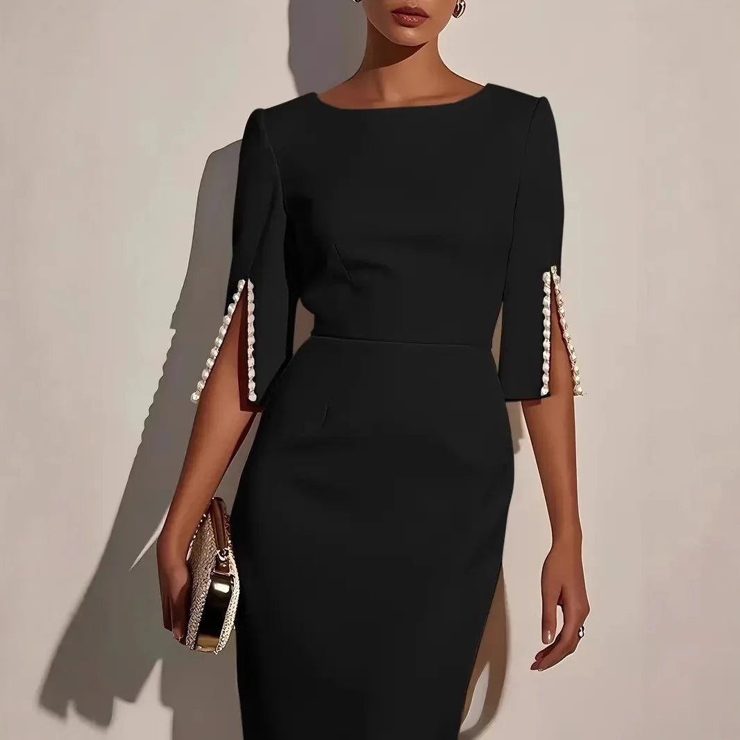 Anisia™ | VESTIDO ELEGANTE CON MANGAS ABIERTAS EMBELLECIDAS CON PERLAS