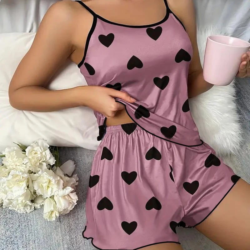 Lucie™ | Pijama corto de seda helada con corazón