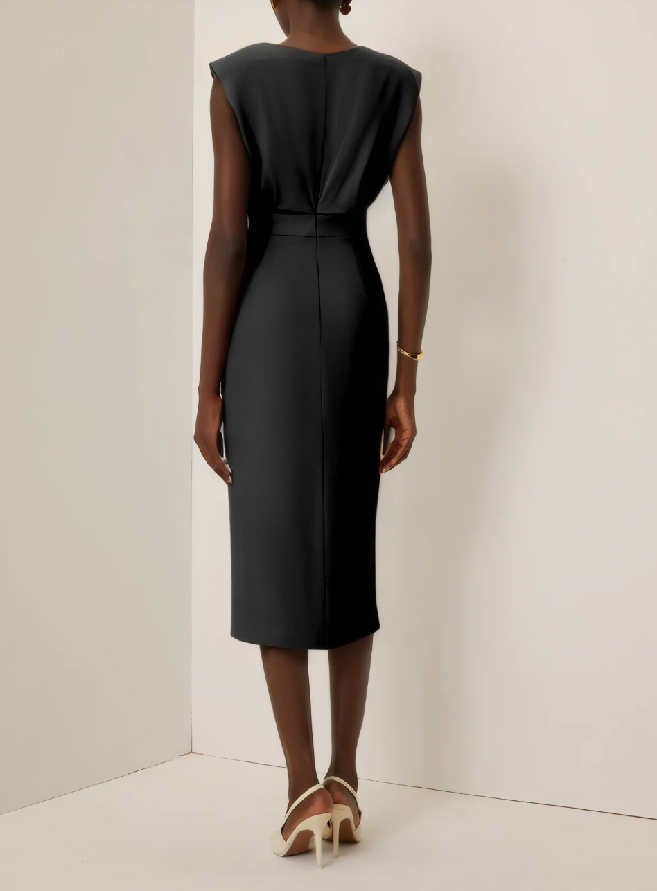 Bella™ | Vestido Midi Ajustado con Detalles en Botones Dorados