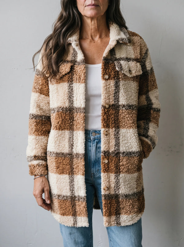 Auréllia™ | Veste en peluche à carreaux confortable – Chaleur douillette avec une touche d'élégance