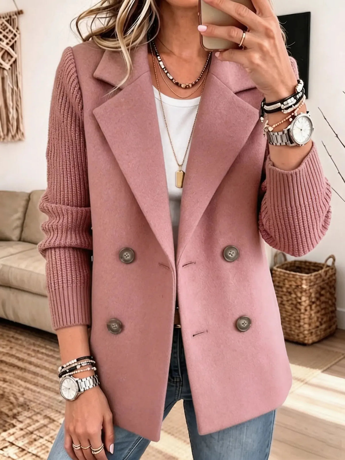 Begoña™ | Blazer Croisé à Manches en Maille