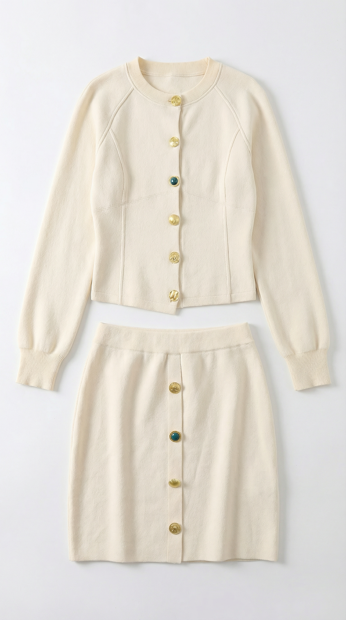 María Herminda™ | Conjunto de chaqueta de punto y falda con botones Carrie
