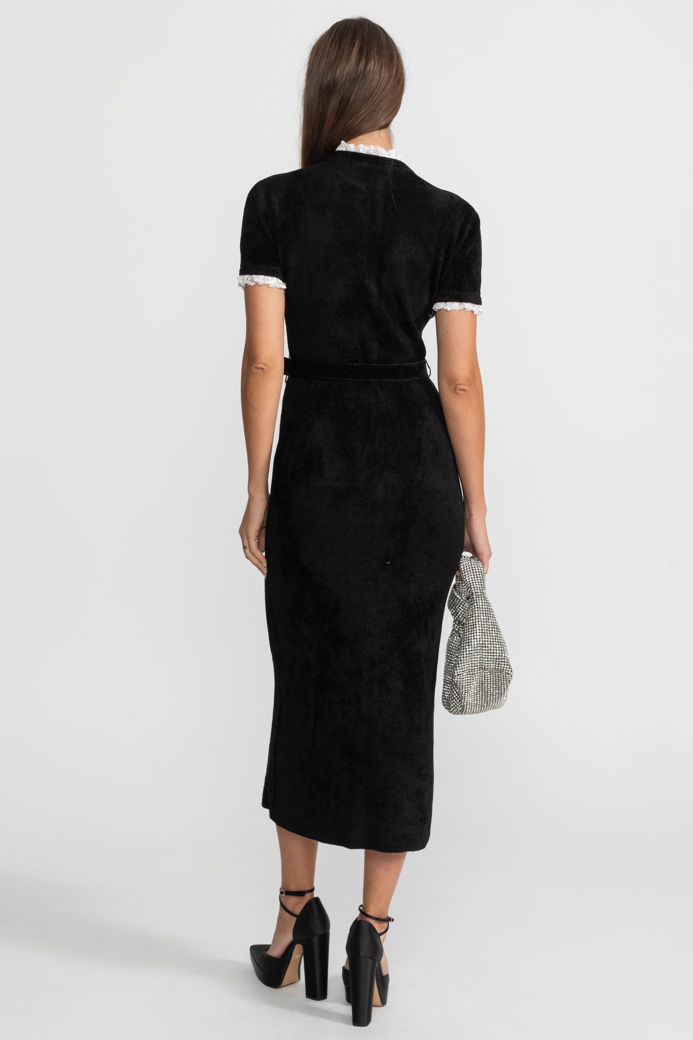 Madeleine™ | Vestido midi botones cristal encaje negro