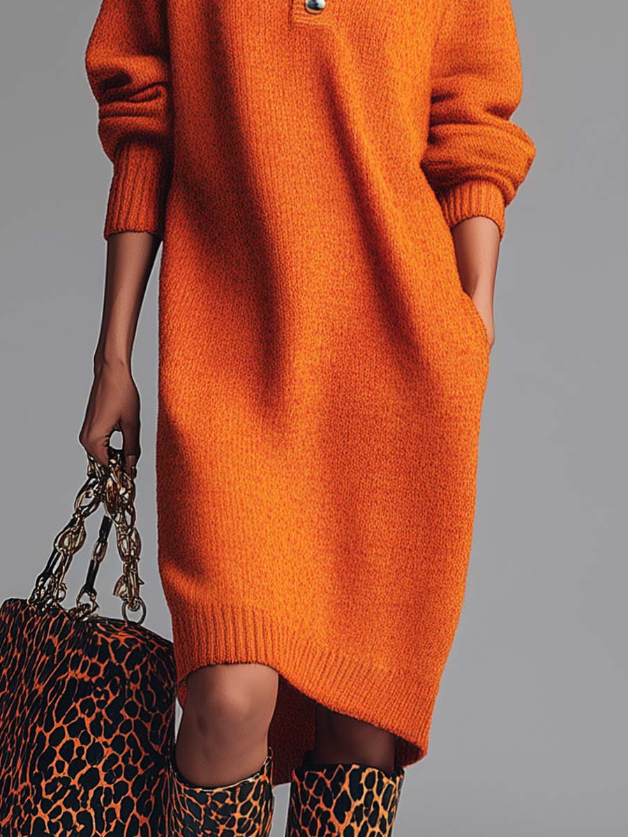Arlet™ | Vestido de Punto con Cuello Abotonado
