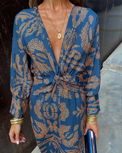Ingrid™ | Vestido Largo Elegante con Manga Larga y Estampado Floral