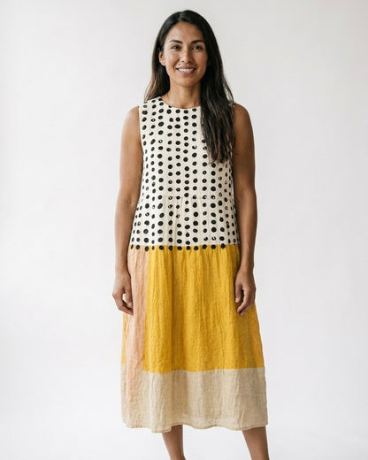 Diane™ | Vestido midi colorblock con topos