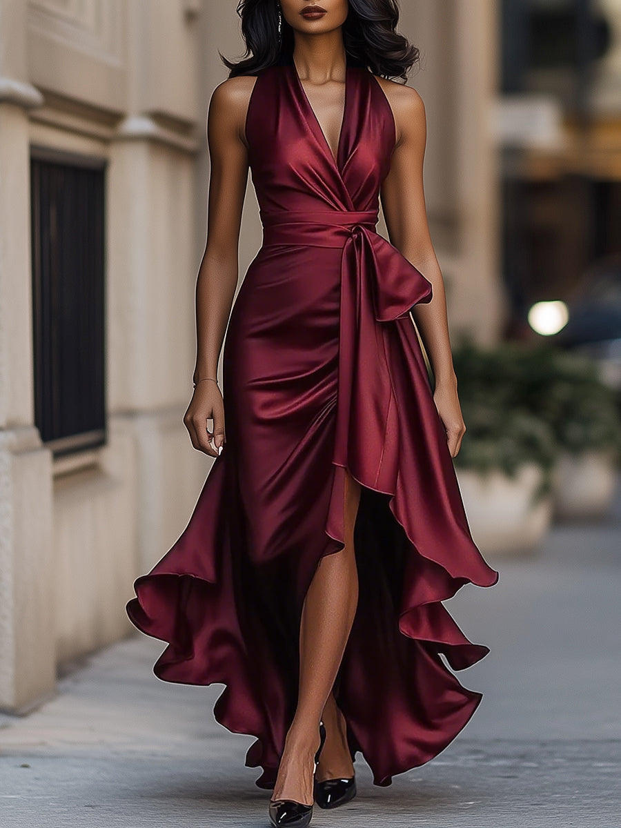 Destino™ | Vestido de Satén con Cintura Drapada