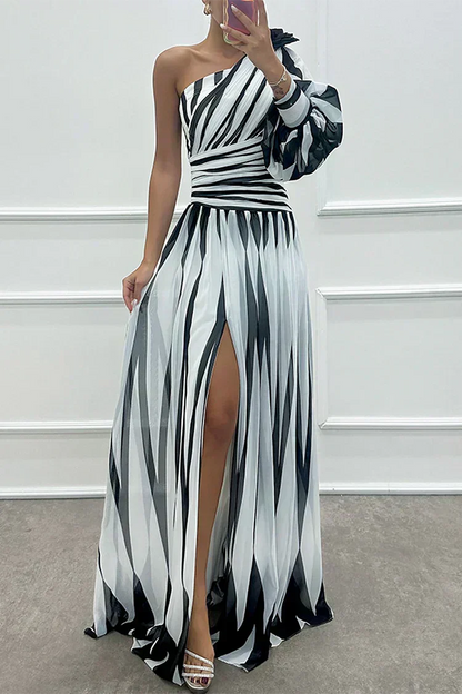 Farrah™ | Vestido Maxi Elegante de Rayas con Hombro al Descubierto