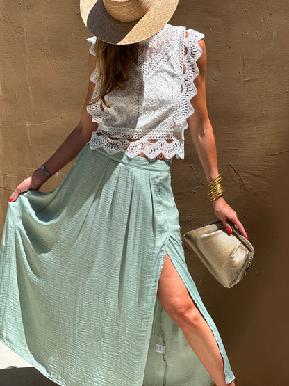 Jimena™ | Falda con Abertura Verde Agua