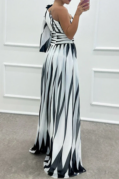Farrah™ | Vestido Maxi Elegante de Rayas con Hombro al Descubierto