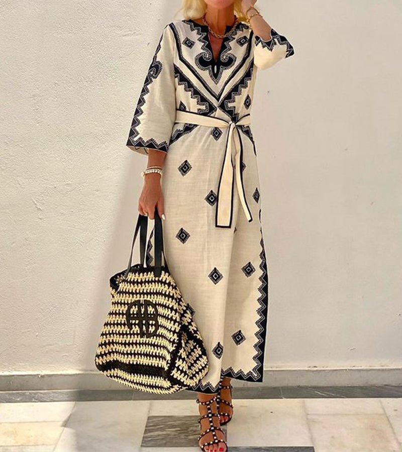 Madeleine™ | Vestido cuello V mangas tres cuartos