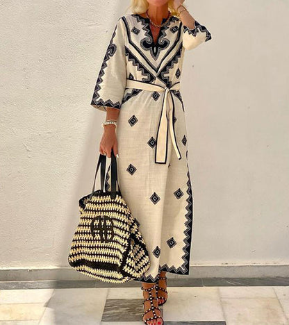 Madeleine™ | Vestido cuello V mangas tres cuartos