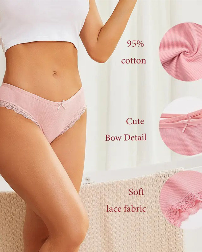 Aurore™ | women's underwear threaded cotton underwear cute bow low waist bikini lace panti