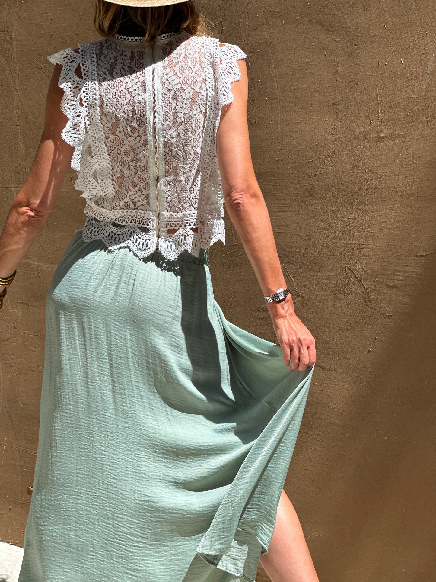 Jimena™ | Falda con Abertura Verde Agua