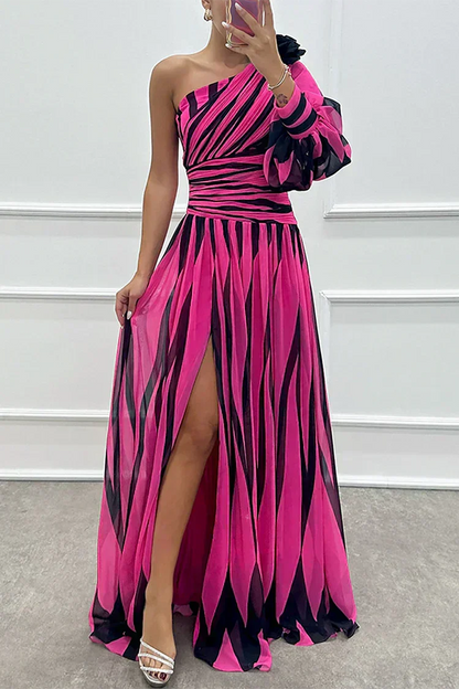 Farrah™ | Vestido Maxi Elegante de Rayas con Hombro al Descubierto