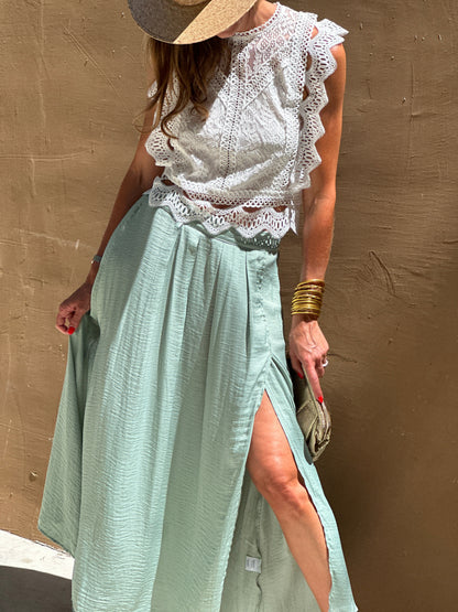 Jimena™ | Falda con Abertura Verde Agua