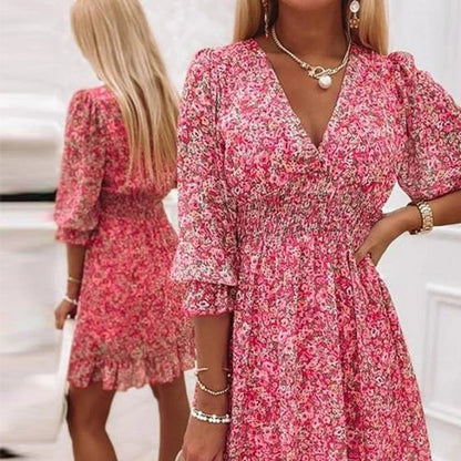 Delfina™ | Vestido Corto de Rayas con Flores
