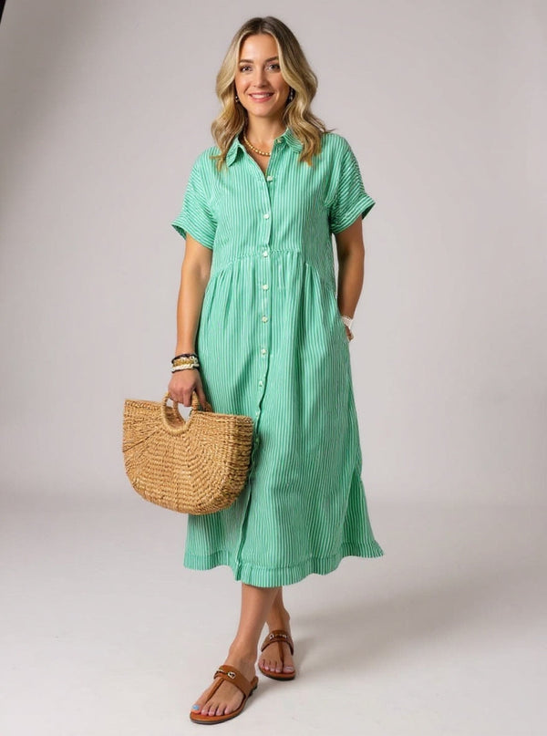 Salvia™ | Vestido Elegante de Rayas Suaves