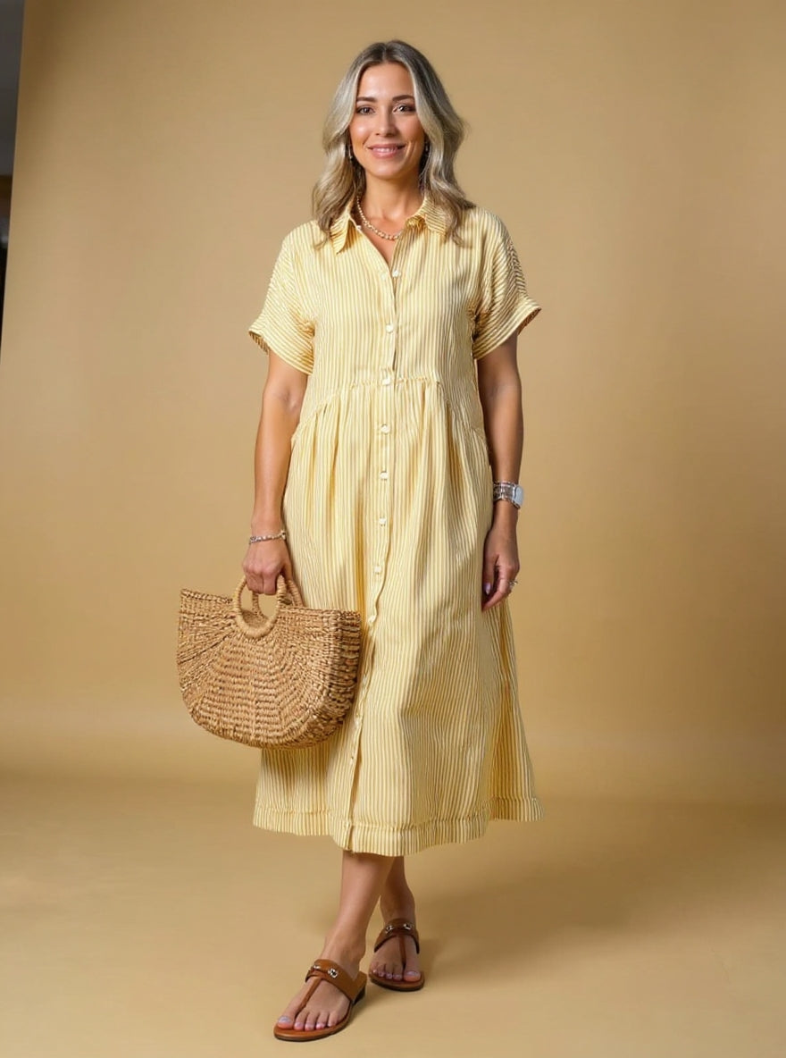 Salvia™ | Vestido Elegante de Rayas Suaves