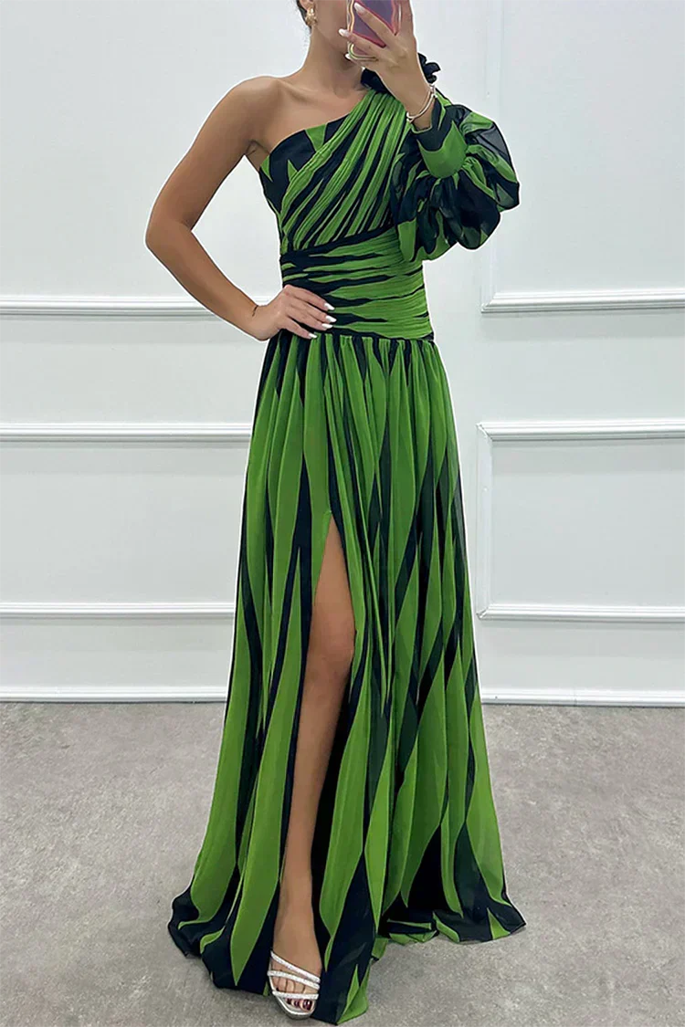 Farrah™ | Vestido Maxi Elegante de Rayas con Hombro al Descubierto