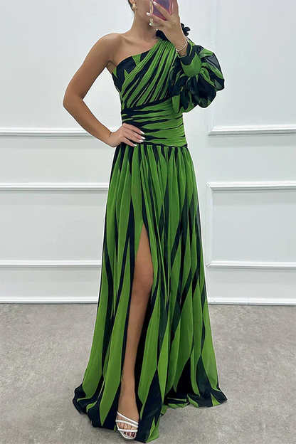 Farrah™ | Vestido Maxi Elegante de Rayas con Hombro al Descubierto