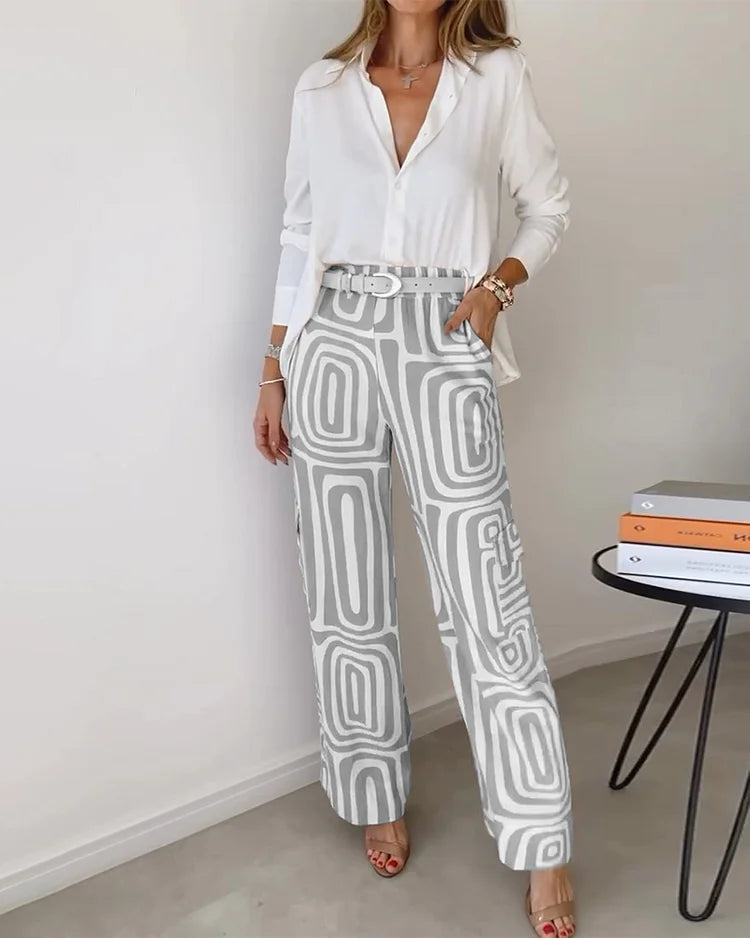 Éloane™ | Conjunto pantalón blusa cinturón