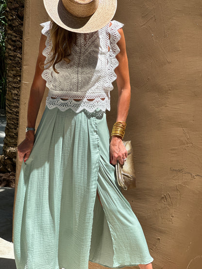 Jimena™ | Falda con Abertura Verde Agua