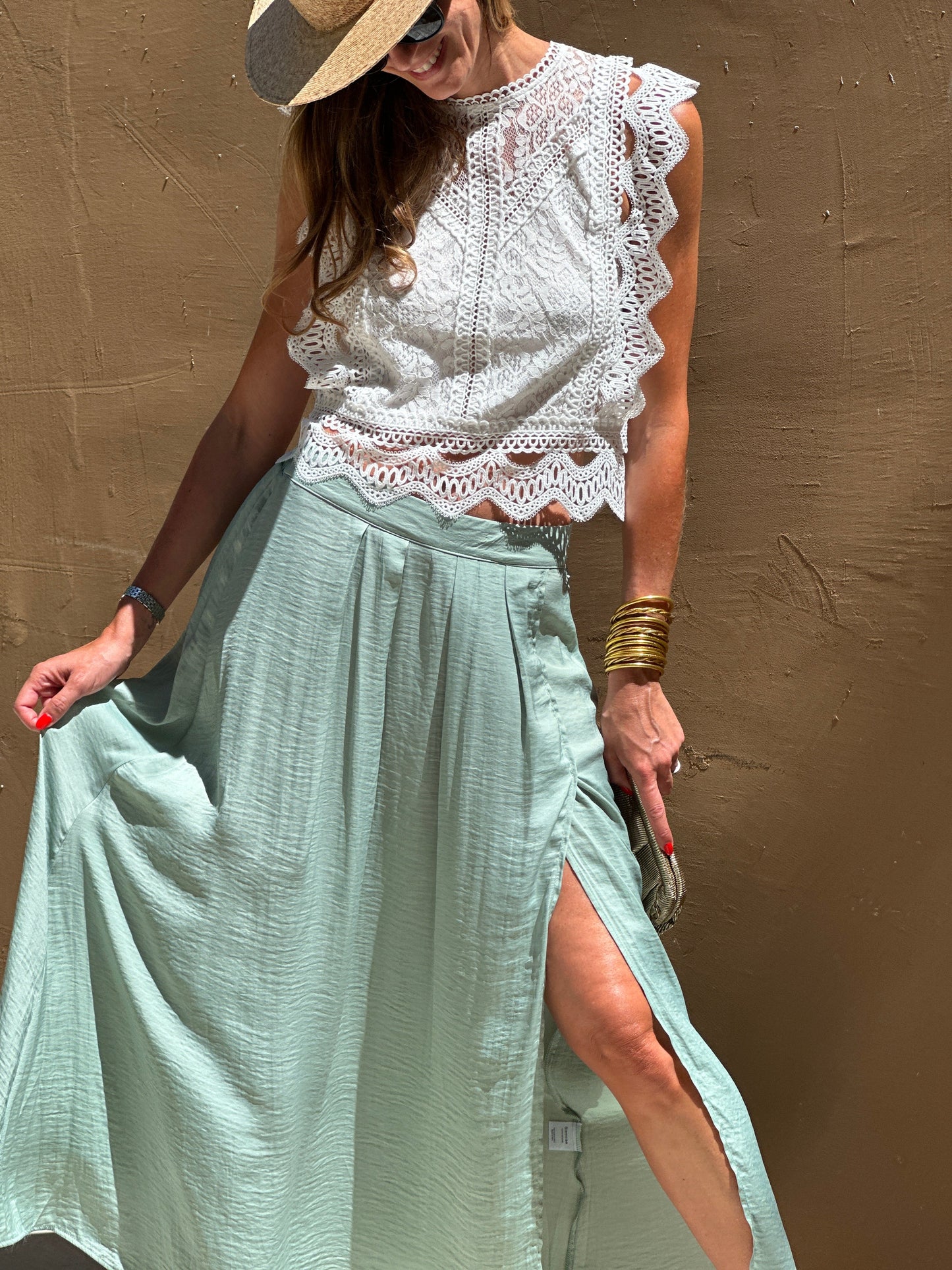 Jimena™ | Falda con Abertura Verde Agua