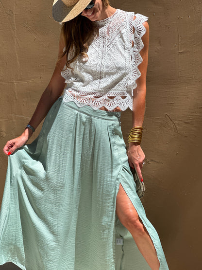 Jimena™ | Falda con Abertura Verde Agua
