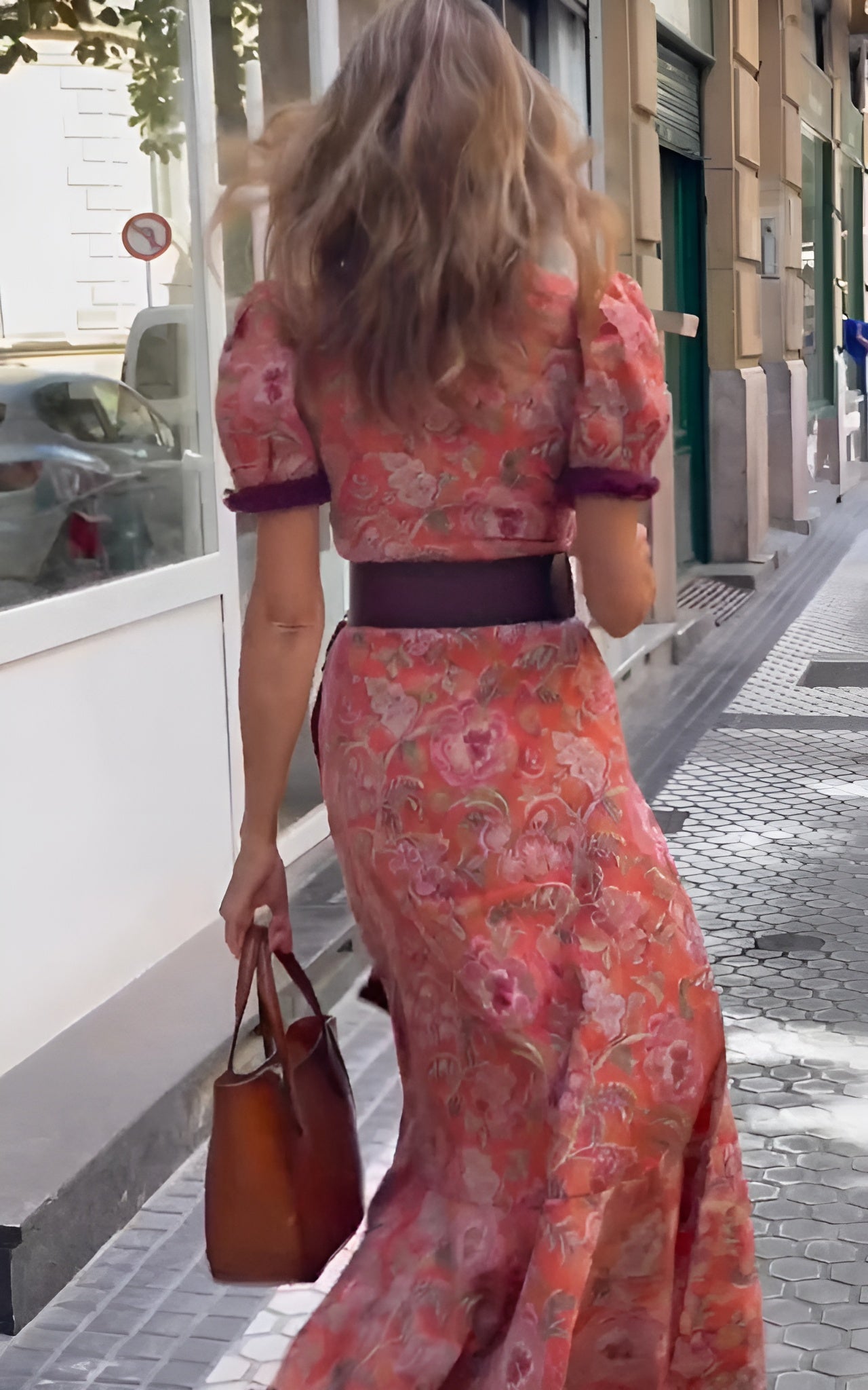 Maureen™ | Vestido maxi rosa manga corta