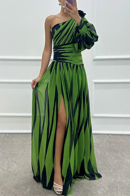Farrah™ | Vestido Maxi Elegante de Rayas con Hombro al Descubierto