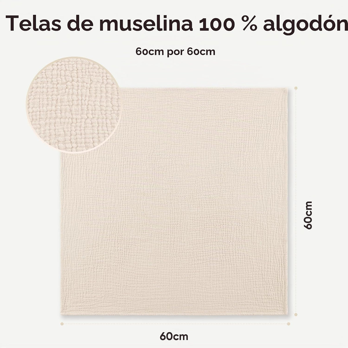 Luna™ | Muselinas Bebe Algodon 60x60cm,6 Piezas 100% Algodón Super Suave Transpirable y Extremadamente Absorbente