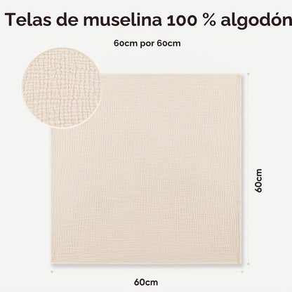 Luna™ | Muselinas Bebe Algodon 60x60cm,6 Piezas 100% Algodón Super Suave Transpirable y Extremadamente Absorbente