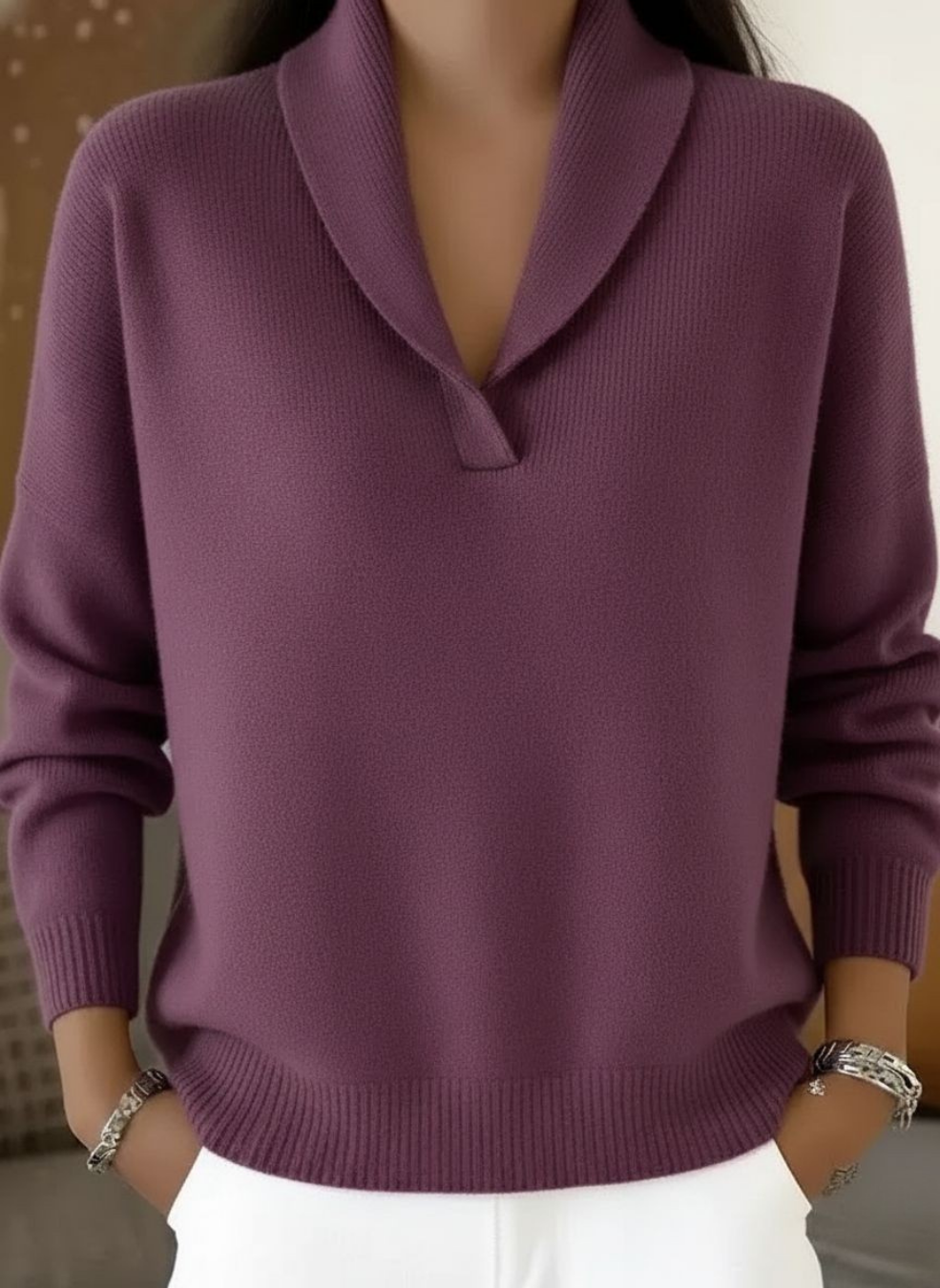 Maite™ | Shawl Collar V-Neck Knit Sweater