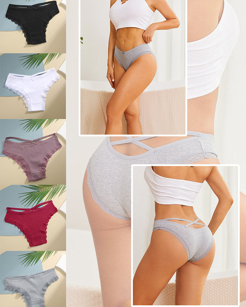 Aurore™ | women's underwear threaded cotton underwear cute bow low waist bikini lace panti