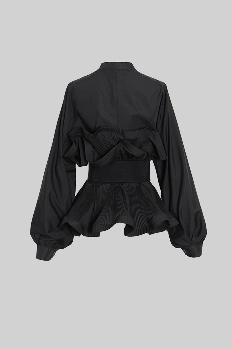 Ophélia™ | Blusa volantes cinturón ancho negro