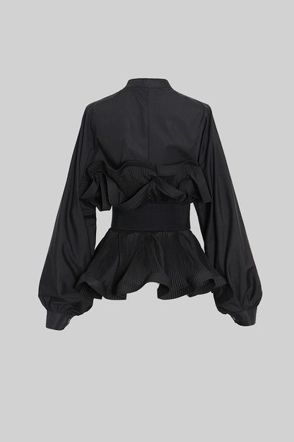 Ophélia™ | Blusa volantes cinturón ancho negro
