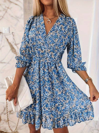 Delfina™ | Vestido Corto de Rayas con Flores