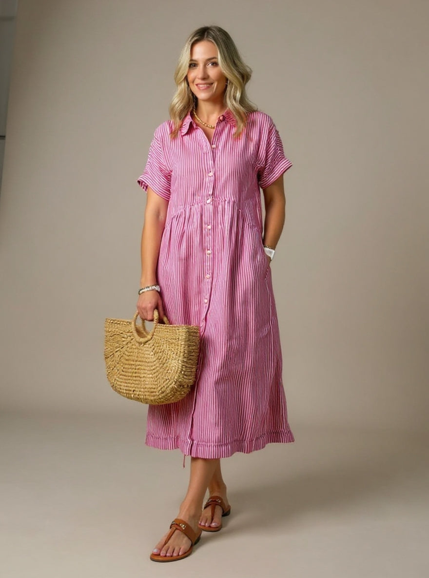 Salvia™ | Vestido Elegante de Rayas Suaves