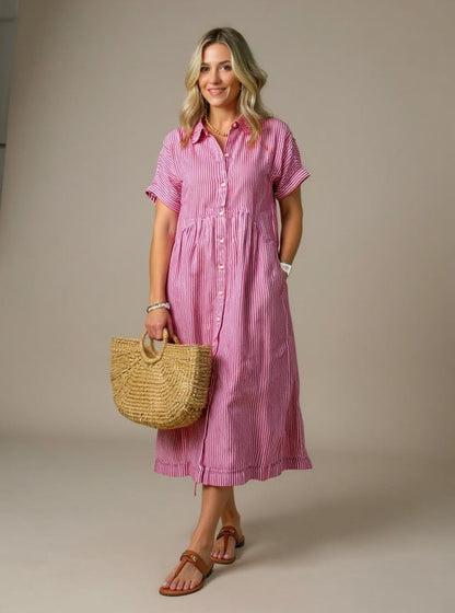 Salvia™ | Vestido Elegante de Rayas Suaves