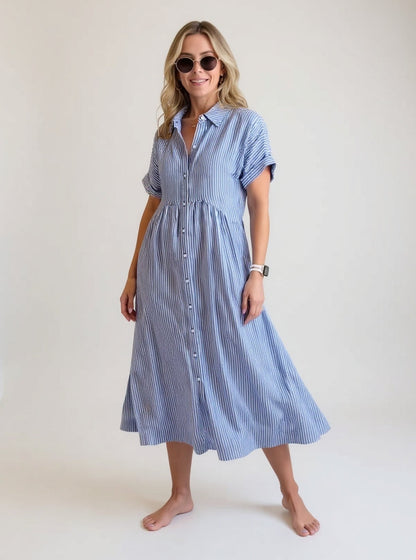 Salvia™ | Vestido Elegante de Rayas Suaves
