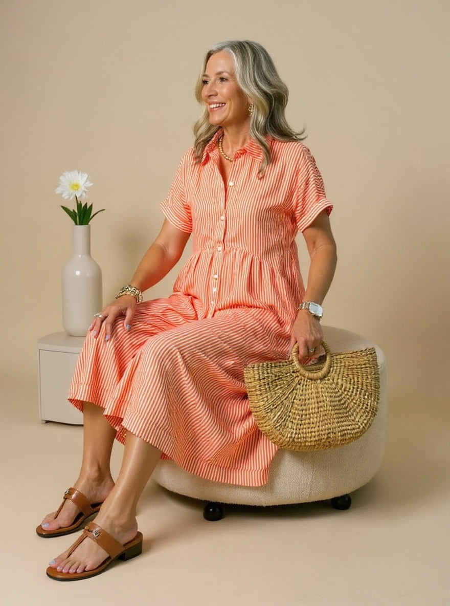 Salvia™ | Vestido Elegante de Rayas Suaves