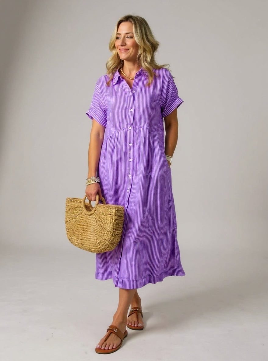 Salvia™ | Vestido Elegante de Rayas Suaves